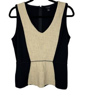 Ann Taylor Tan and black tweed sleeveless peplum blouse Size Medium